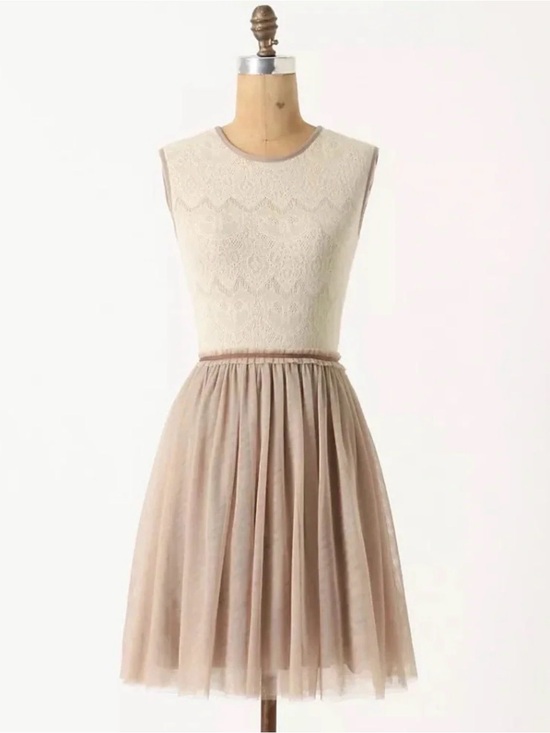 Anthropologie Dresses & Skirts - Anthropologie Beige Lace Bodice Tulle Mini Dress